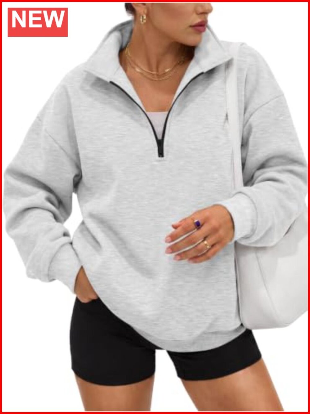 Oversized Half Zip Fleece Sweatshirt Cotton Polyester Pullover